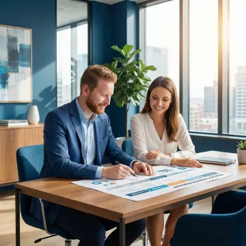 Business exit planning process steps illustrated with a consultant guiding a client