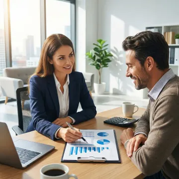 Financial advisor presenting a business valuation report to a small business owner