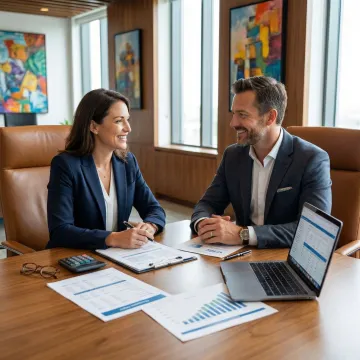 Business valuation consultant reviewing financial documents with a business owner in Schererville