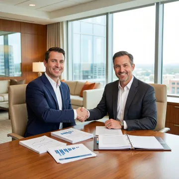 Business acquisition advisor meeting with a client to discuss a business sale transaction