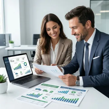 Waste management business owner reviewing a valuation report with a financial advisor