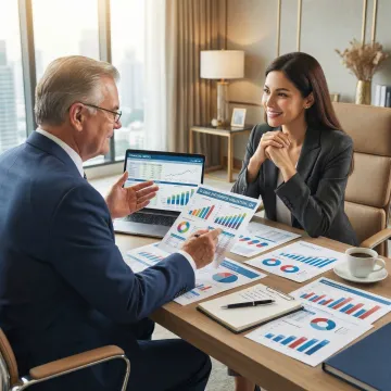 M&A advisor presenting a business valuation report to a business owner