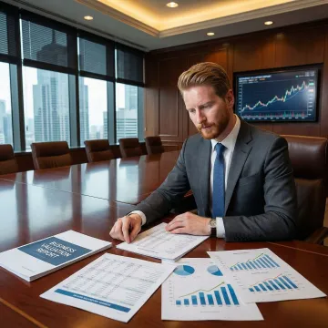 Business valuation consultation for M&A with financial documents and charts on a desk
