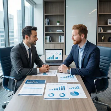 Business owner and CPA advisor reviewing valuation report together