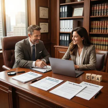 Business advisor reviewing financial documents with a business owner preparing for a sale.