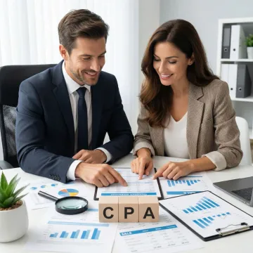 Business broker reviewing financial documents with a business owner at a desk
