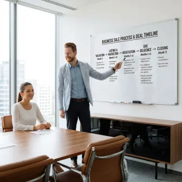 Business broker guiding client through a structured M&A transaction process