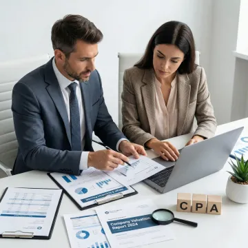 M&A advisor reviewing technology business valuation documents with a client