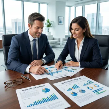 M&A advisor presenting acquisition strategy to mid-market business executives in a professional conference room