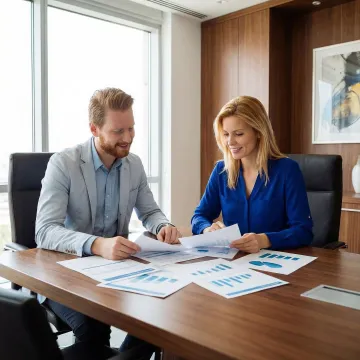 Business advisor reviewing financial statements with a business owner preparing for a sale