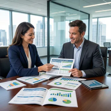 Business valuation consultant reviewing financial statements for an M&A transaction