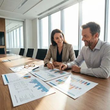 Business valuation consultant reviewing financial documents with a Midwest business owner