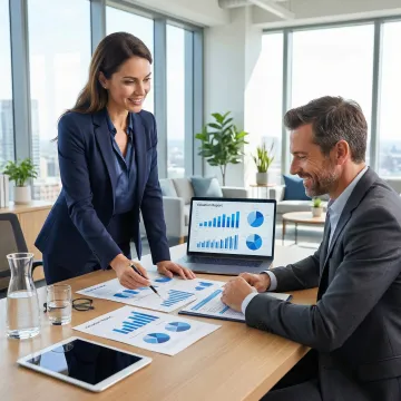 Financial advisor presenting a business valuation report to a business owner