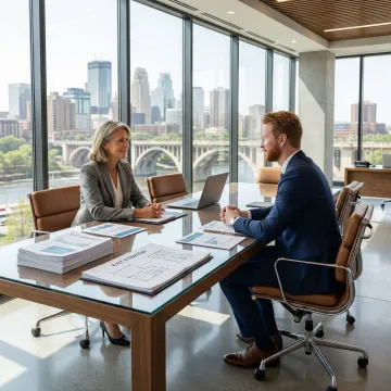 Business exit planning consultation between a financial advisor and business owner in Minneapolis