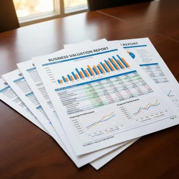 Financial advisor presenting a business valuation report with charts and graphs