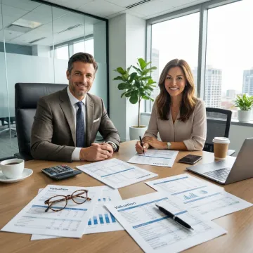 Business owner reviewing valuation documents with a financial advisor for exit planning