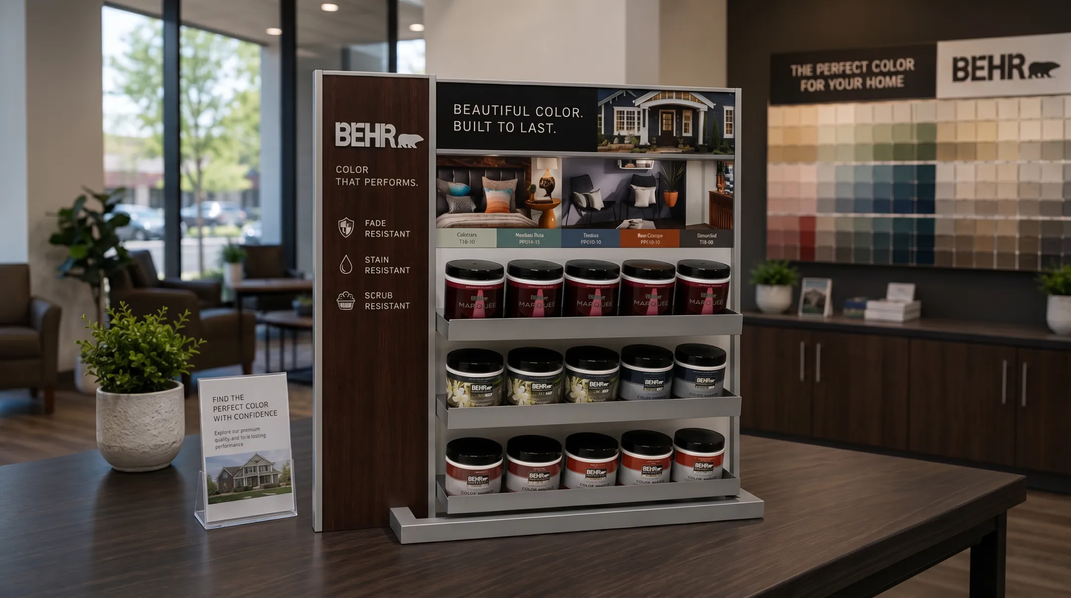 Branded checkout counter with focused impulse merchandising display