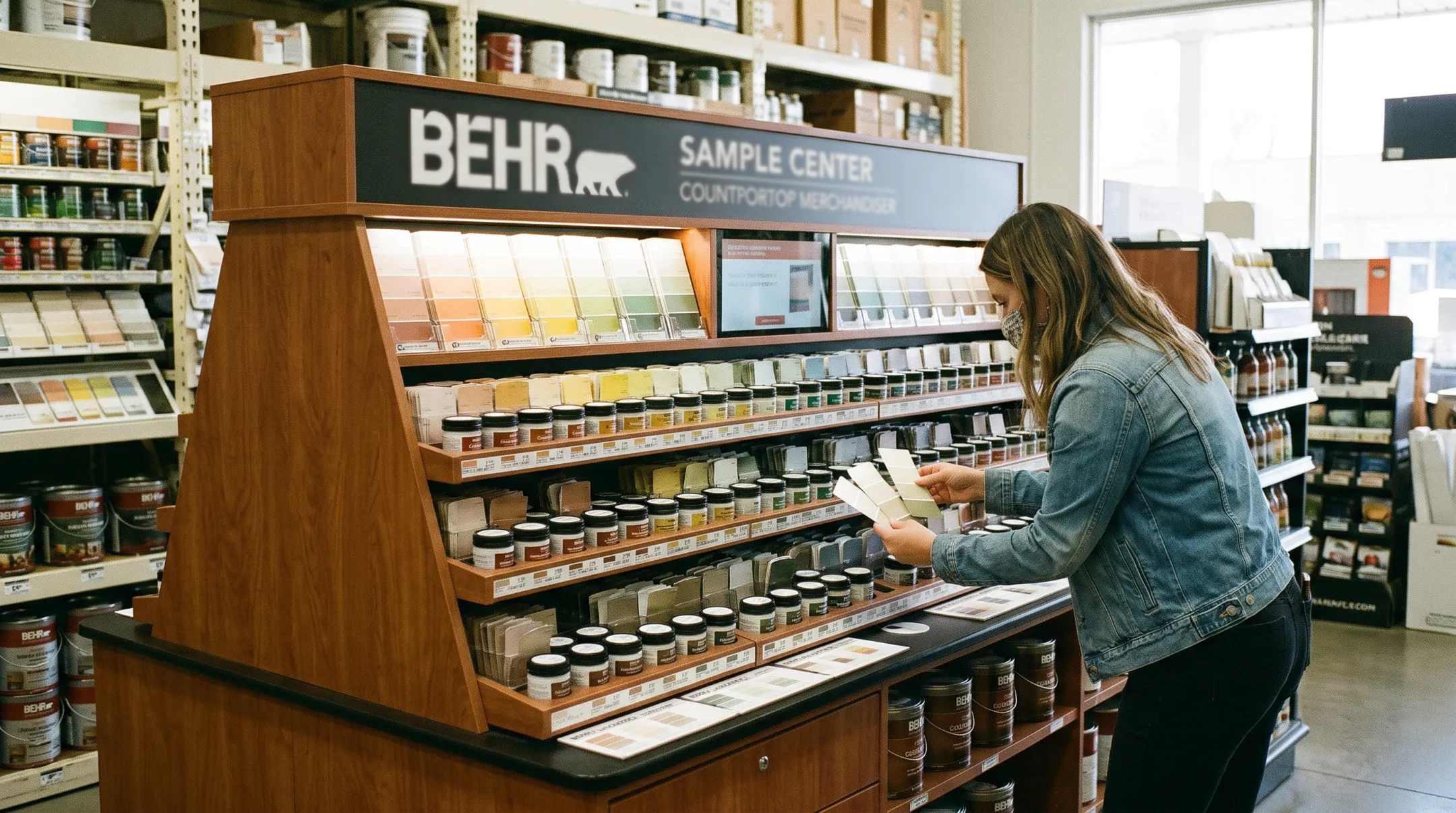Chicago Show Behr paint sample center with tiered color comparison shelves