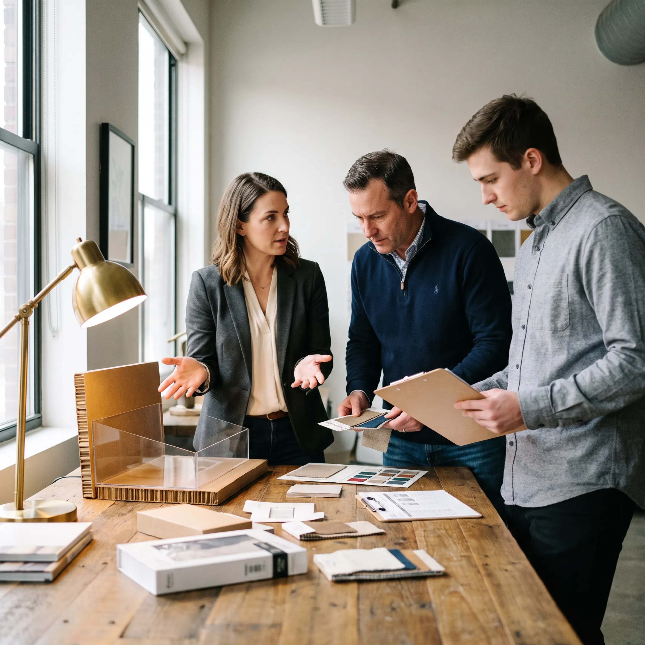 Team managing a custom merchandising display production program