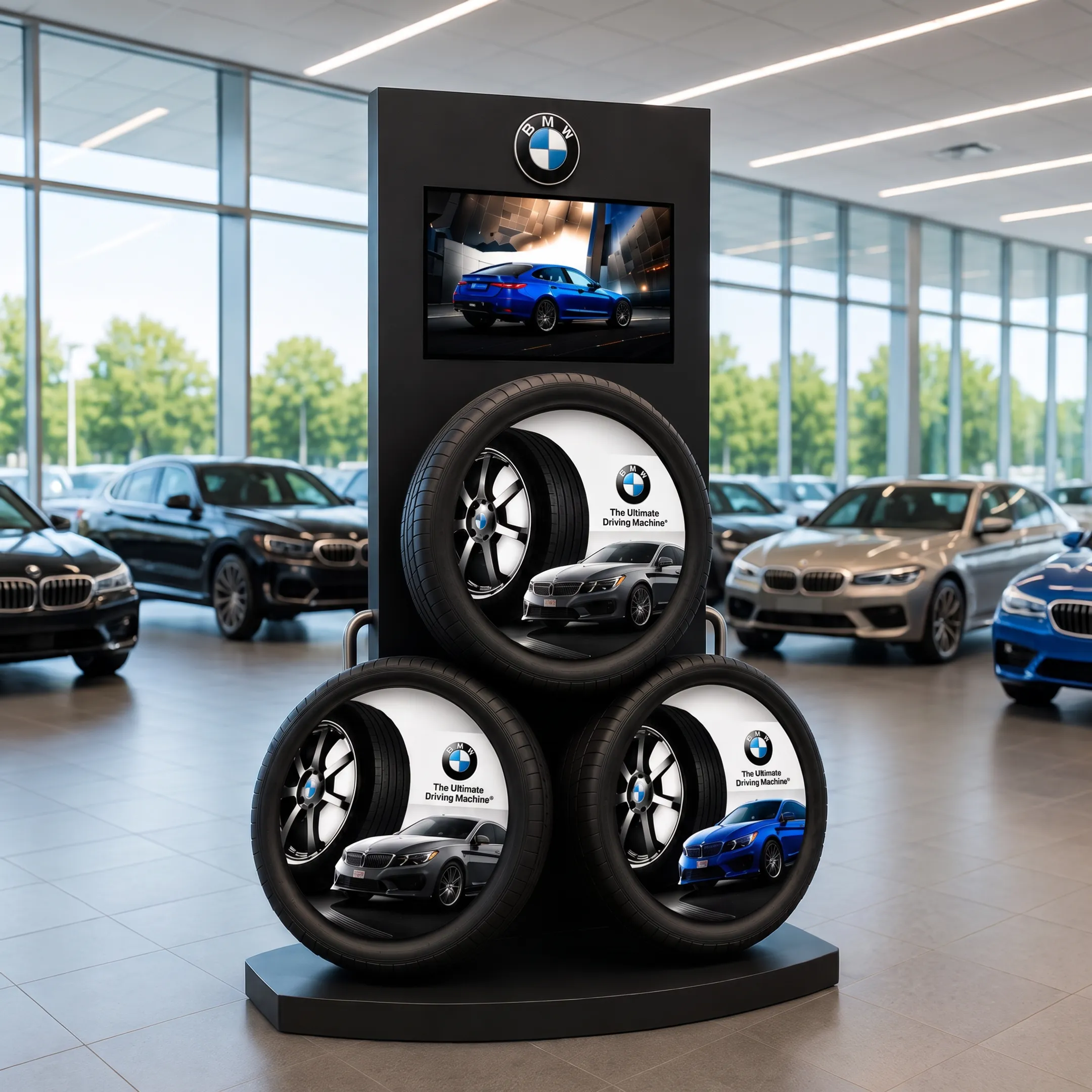 Custom automotive display program installed in a dealership showroom
