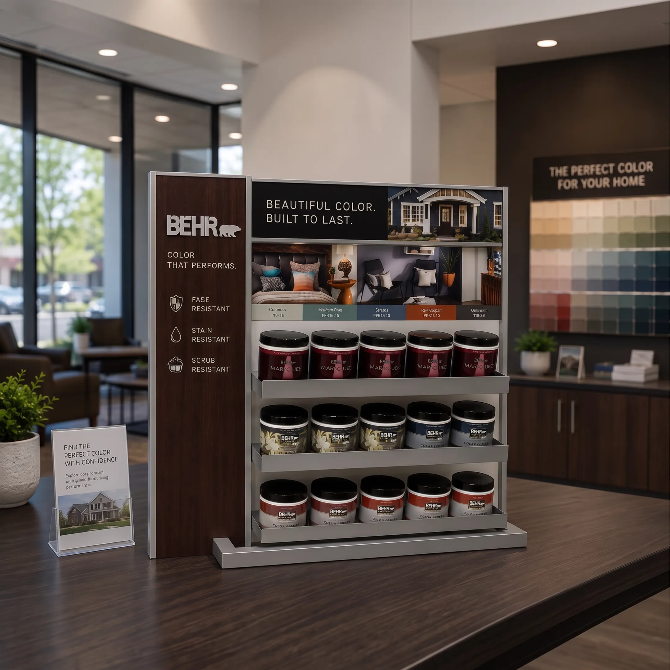 Custom point of purchase display showcasing branded products in a retail environment