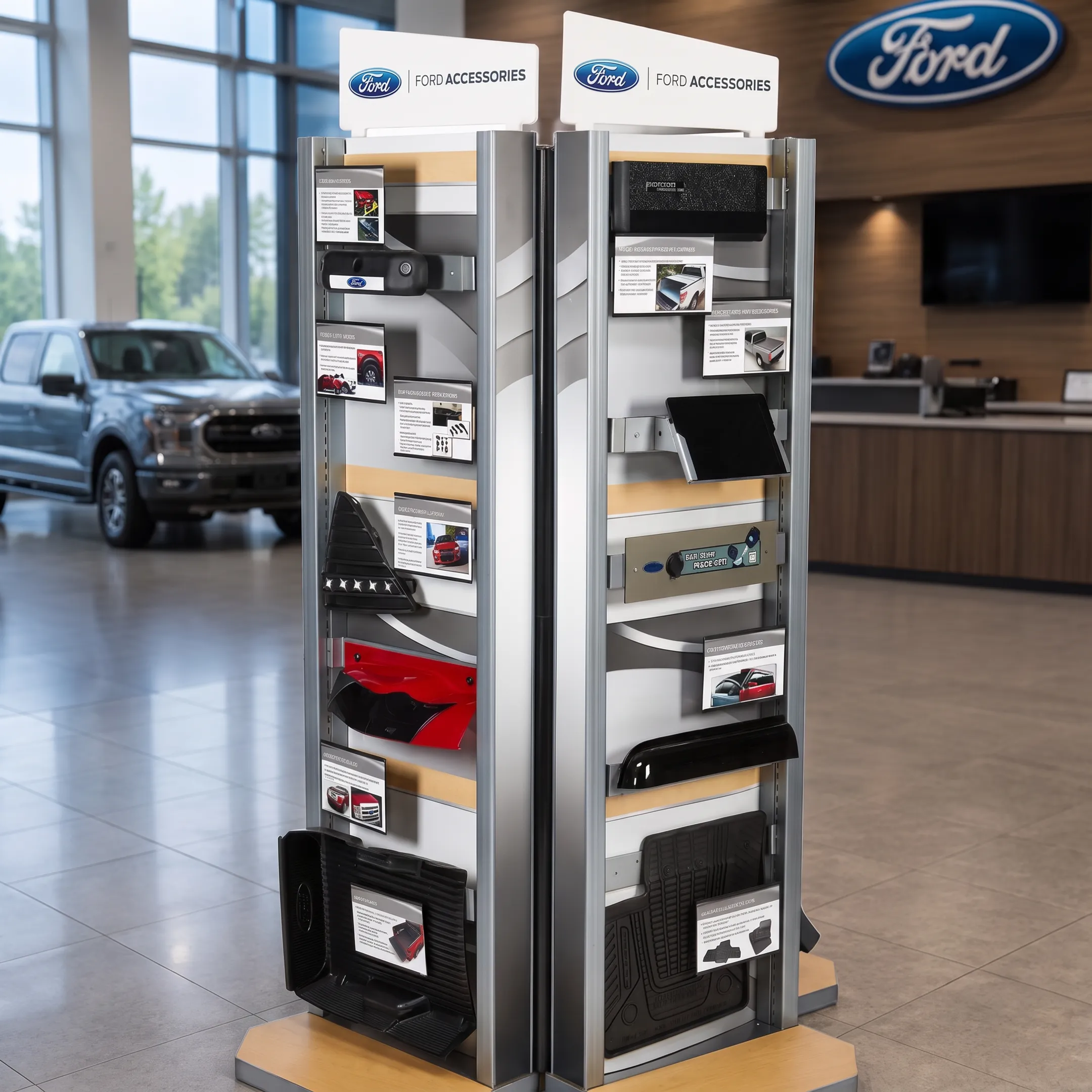 Custom retail display showcasing branded products in a modern store environment