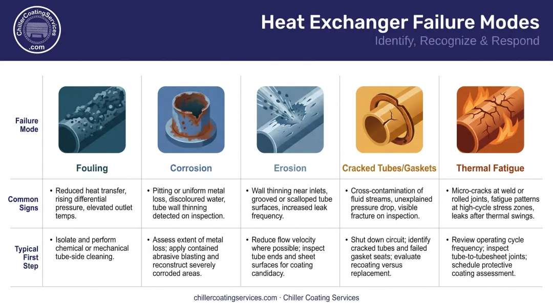 Heat exchanger failure modes causes warning signs and repair pathways comparison chart
