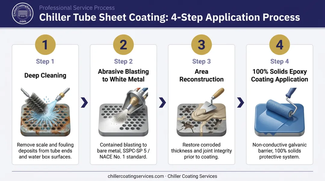 4-step chiller tube sheet protective coating application process flow diagram