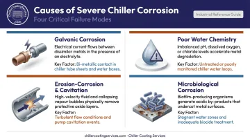 Four primary causes of severe chiller corrosion illustrated side-by-side