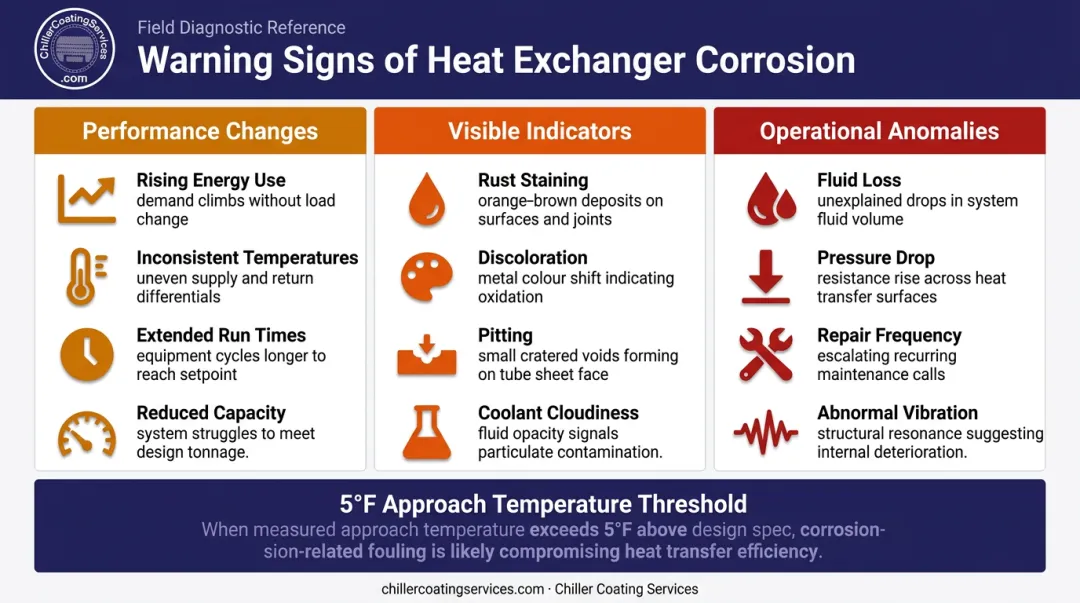 Heat exchanger corrosion warning signs performance visual and operational indicators breakdown