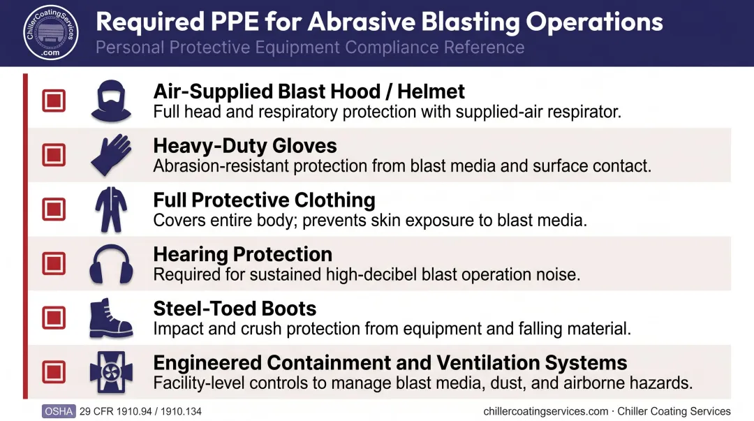 Abrasive blasting worker PPE requirements checklist head to toe safety gear
