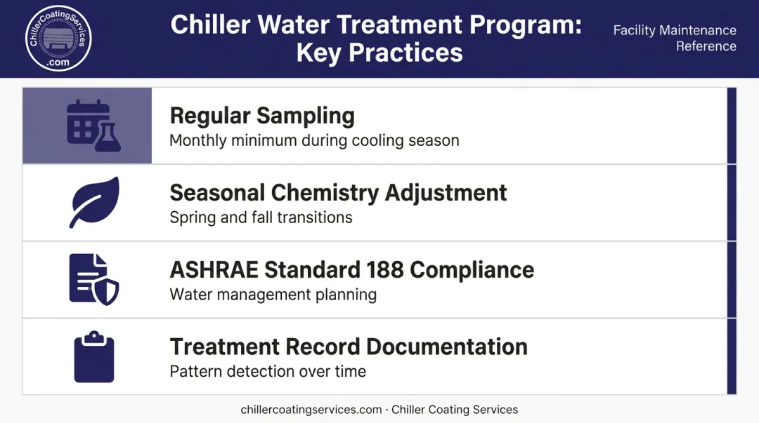 Chiller water treatment program key practices checklist infographic for cooling season