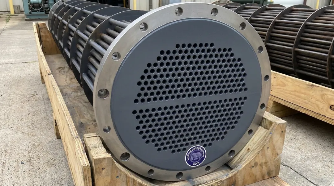 Chiller tube sheet with epoxy coating applied after white metal blast finish