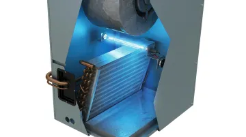 UV-C germicidal light system installed inside commercial air handling unit coil section