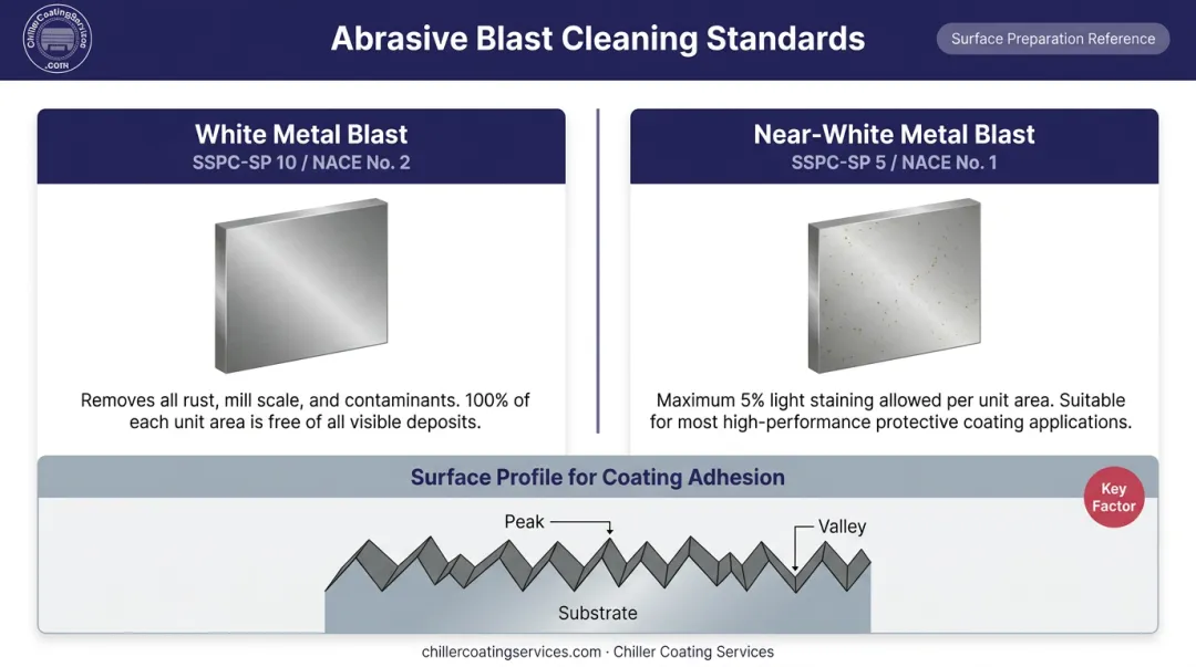 SSPC surface preparation standards comparison white metal versus near-white metal blast