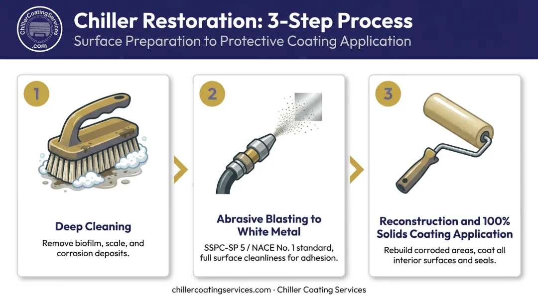 Three-step professional chiller waterbox coating process from cleaning to application