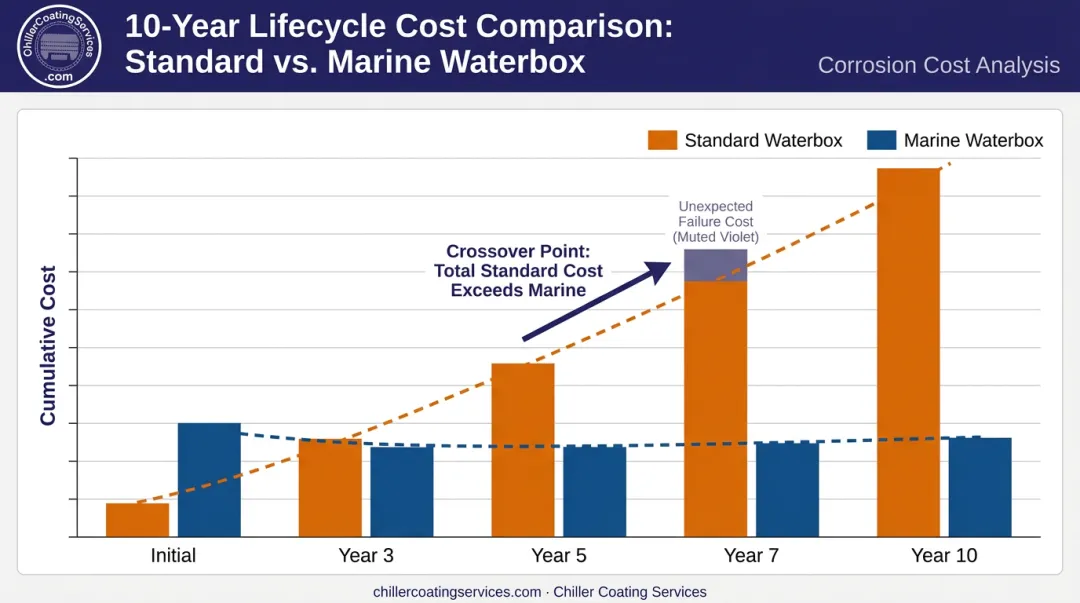 Standard versus marine waterbox total cost of ownership lifecycle comparison chart