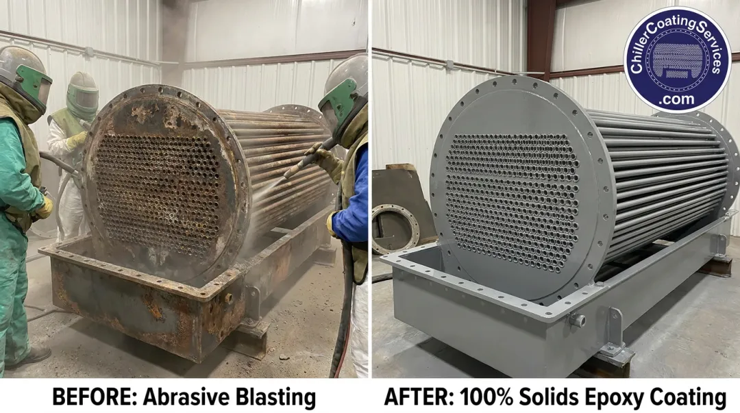 Chiller Coating Services three-step tube sheet epoxy coating application process