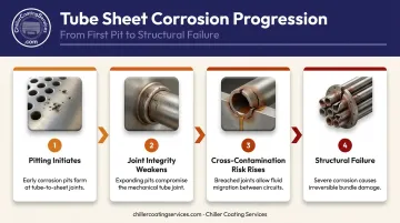 Four-stage galvanic corrosion progression at condenser tube sheet joints