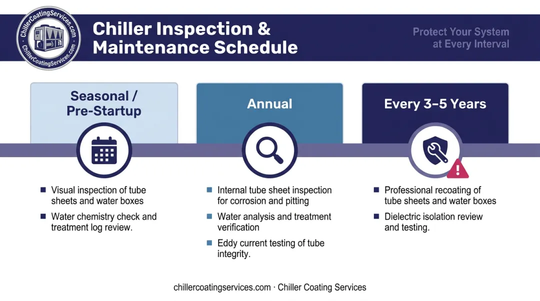 Chiller copper corrosion inspection and recoating schedule timeline by frequency