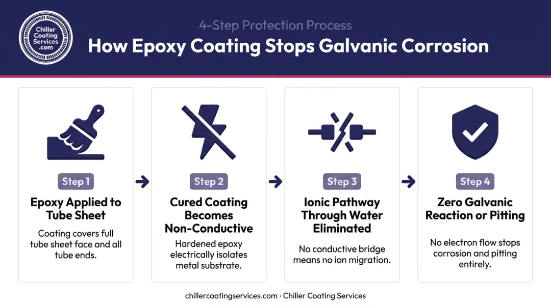 4-step galvanic corrosion prevention mechanism using non-conductive epoxy coating