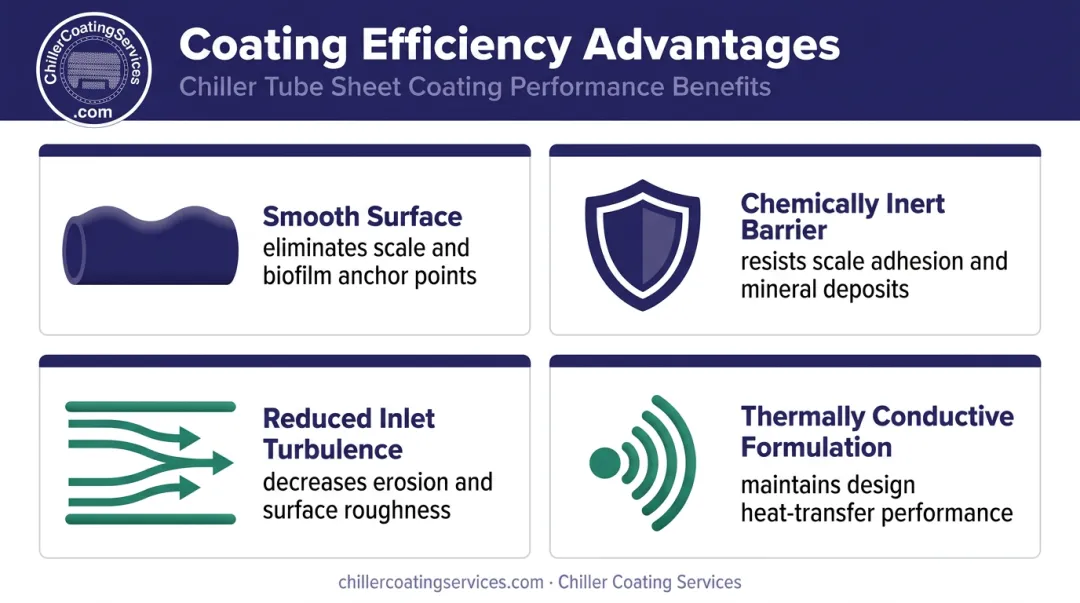 Four chiller coating efficiency benefits smooth surface fouling resistance turbulence reduction comparison