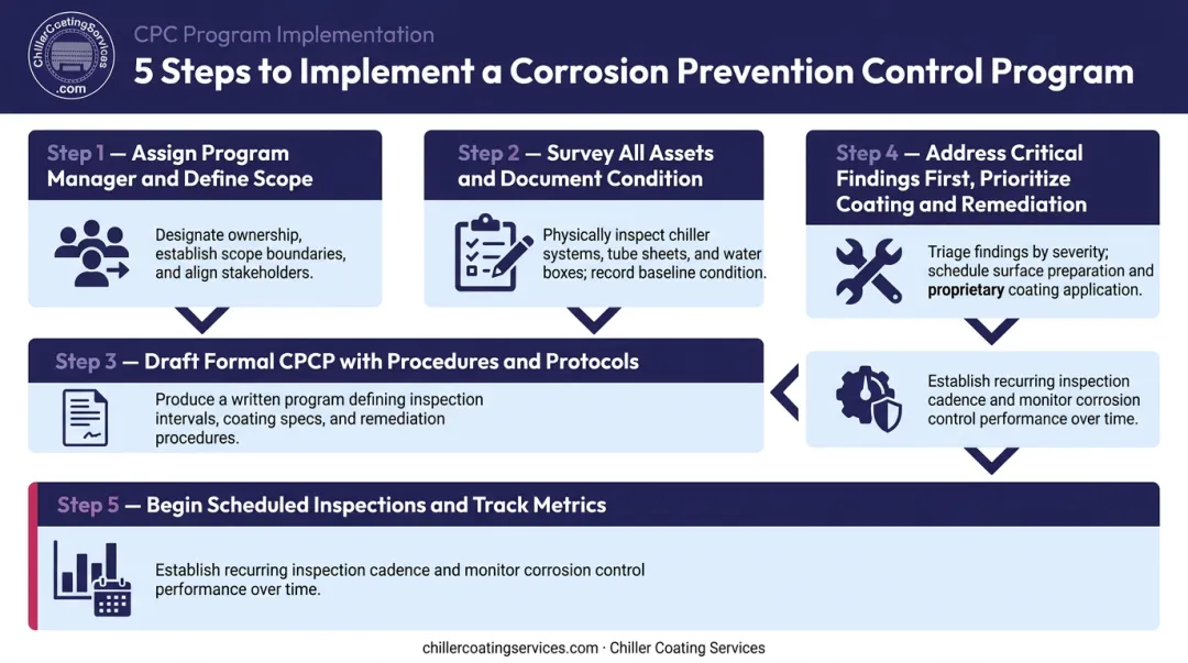 5-step corrosion prevention and control program implementation process flow diagram
