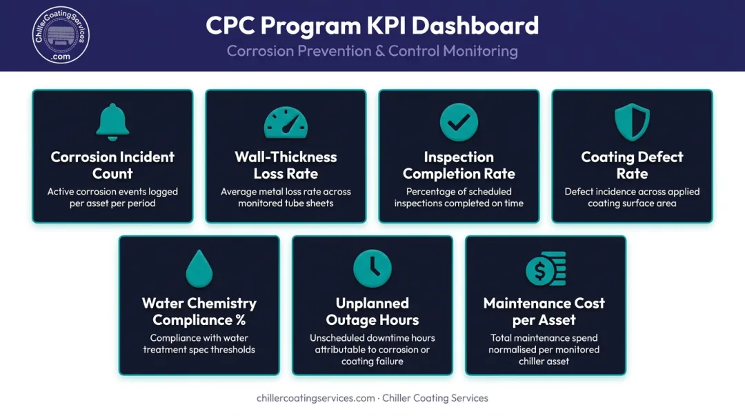 Corrosion prevention program KPI dashboard with seven key performance metrics for facility managers