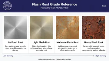 Four flash rust severity grades visual comparison chart for wet blasted steel