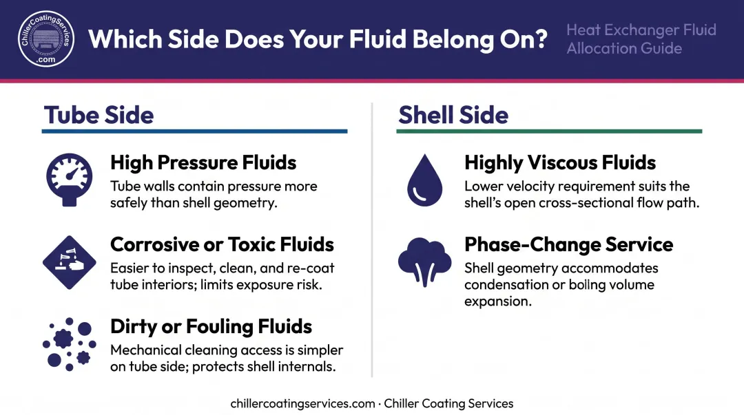 Fluid allocation decision guide tube side versus shell side heat exchanger properties