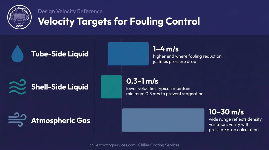 Shell and tube heat exchanger design velocity targets for liquid gas and vapor services