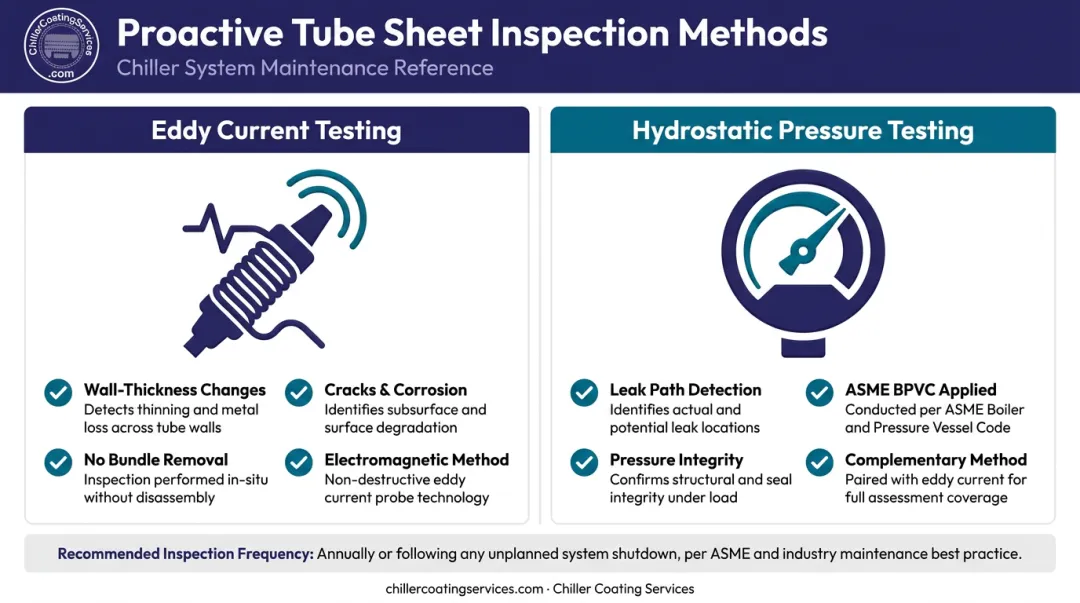 Eddy current testing versus hydrostatic pressure testing comparison for tube sheet inspection