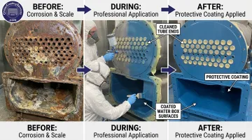 Chiller tube sheet protective coating application process on water-cooled heat exchanger