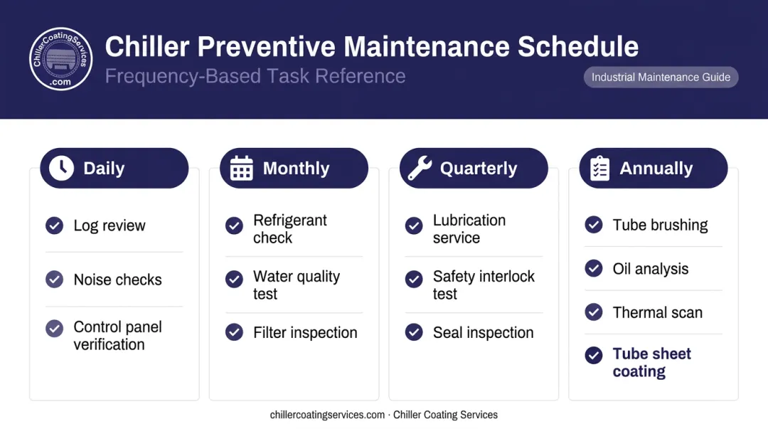 Chiller preventive maintenance schedule frequency breakdown daily monthly quarterly annually